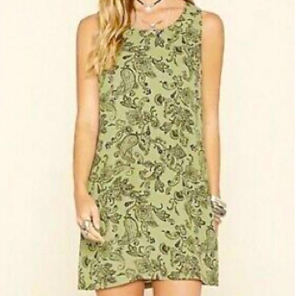 Forever 21 Green and Black Printed Mini Dress